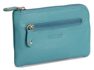 SADDLER ELLIE Leather Rectangular Coin Purse - Credit Card and Key Holder with front Zip Pocket - RFID Protected